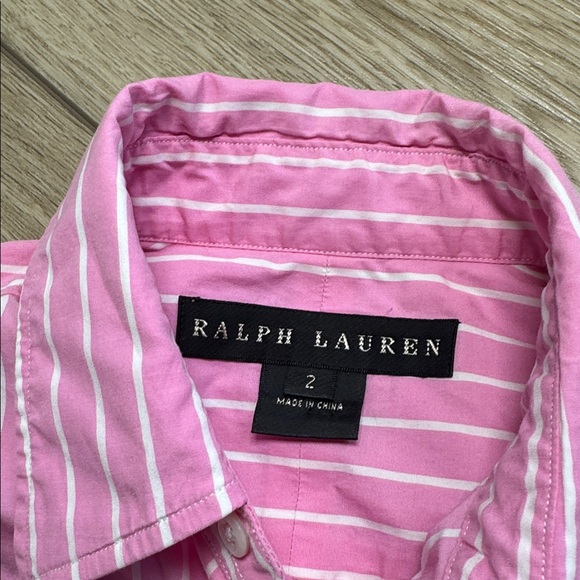 Ralph Lauren Black Label Pink White Stripe Button Down Shirt Preppy Logo Sz 2 - Picture 4 of 10